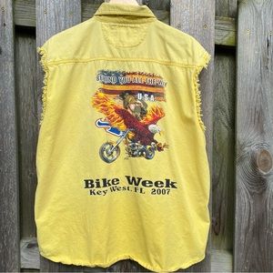 Bike Week Key West Florida 2007 cotton yellow Denim sleeveless button Do…